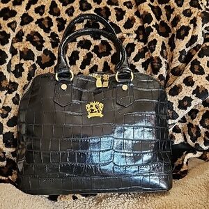 PRATESI FIRENZE Black Croc-Embossed Handbag EUC